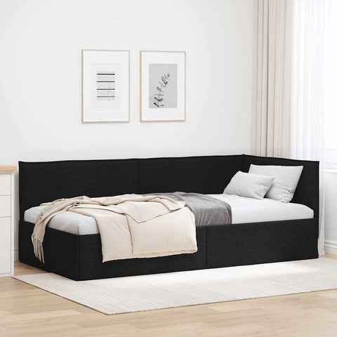 Corner Bed Frame with Headboard Black 90 x 200 cm Fabric 42016465