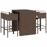 5 Piece Garden Bar Set with Cushions Brown Poly Rattan 3203941