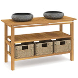 Bathroom Vanity Cabinet with Black Marble Sinks Solid Wood Teak 3096588