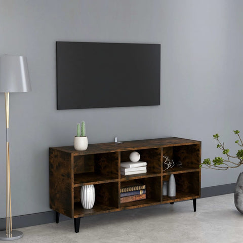 TV Cabinet with Metal Legs Smoked Oak 103.5x30x50 cm 813155