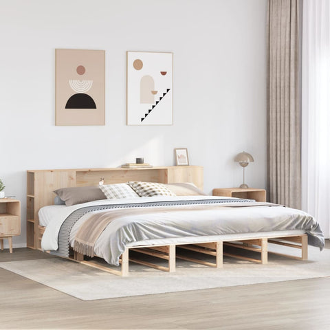 ZNTS Bookcase Bed without Mattress 200x200 cm Solid Wood 3323887