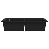 ZNTS Overmount Kitchen Sink Double Basin Granite Black 141675