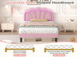 3ft Single Upholstered Bed with LED Adjustable Shell Shape Headboard, Soft Velvet Bed Frame with N652P242015P