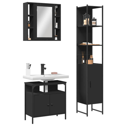 ZNTS 3 Piece Bathroom Cabinet Set Black Engineered Wood 3214735
