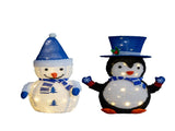 Set of 2 Lighted Plush Penguin and Snowman Christmas Decorations, Pre-lit Pull Up Holiday Decor with 46065456