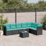 8 Piece Garden Sofa Set with Cushions Black Poly Rattan 3217747