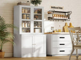 Modern Bookcase with Glass Doors, Display Storage Cabinet with Adjustable Shelves for Living Room, T3398P378013