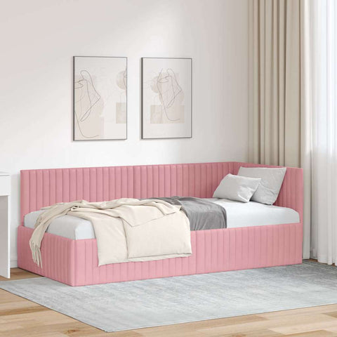 Corner Bed Frame with Headboard Pink 90 x 200 cm Velvet 42016269