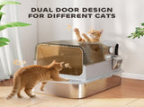 XXL Stainless Steel Cat Litter Tray, Enclosed Cat Litter Box with 90&deg Flip Cover, Double Doors, T3398P549952