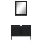 ZNTS 2 Piece Bathroom Cabinet Set Black Engineered Wood 3214339