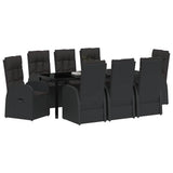 Garden Dining Set with Cushion 9 pcs Black Poly Rattan 3379526