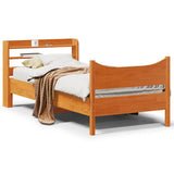 Bed Frame with Headboard Wax Brown 75x190 cm Small Single Solid Wood Pine 3307070