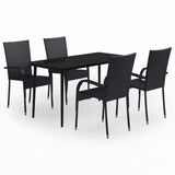 Garden Dining Set Black PE rattan, powder-coated steel, glass 3099397