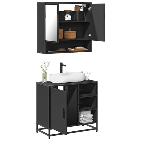 ZNTS 2 Piece Bathroom Furniture Set Black Engineered Wood 3300935