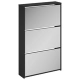Shoe Cabinet with Mirror 3-Layer Black 63x17x102.5 cm 342635