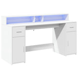 Desk with LED Lights White 160x55x91 cm Engineered Wood 3309429
