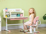 Kids Desk and Chair Set, with Storage Shelves, Washable Cover, for Ages 3-12 Years - Pink T3398P347715