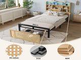 Wooden bed, With charging port and LED strip light, 3ft single bed 90190cm, Storage compartments in N604P336373N