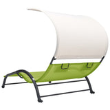 Double Sun Lounger with Canopy Textilene Green 310546