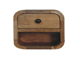 Solid Wood Extra Mini Curved Oak-ish Bedside with Open Slot, 1 Drawer, 1 Shelf, Brown B2743P403488