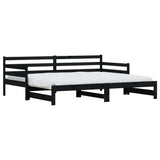 ZNTS Daybed with Trundle Black 90x200 cm Solid Wood Pine 836149