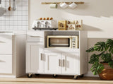 Rolling Kitchen Cart, Microwave Cabinet with Sliding Tray, Drawer, 3-Door Cupboards, Adjustable T3398P555846