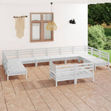 ZNTS 12 Piece Garden Lounge Set White Solid Wood Pine 3083495