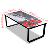 Coffee Table with Telephone Booth Printing Glass Top 241176
