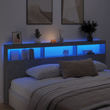 Headboard Cabinet with LED Concrete Grey 220x17x102 cm 839227