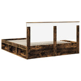 Bed Frame Smoked Oak 200 x 200 cm Solid Pine Wood 3409313