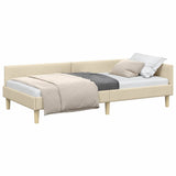 Corner Bed Frame with Headboard Cream 90 x 200 cm Fabric 42016123