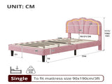 3ft Single Upholstered Bed with LED Adjustable Shell Shape Headboard, Soft Velvet Bed Frame with N652P242015P