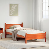 Bed Frame Wax Brown Solid Pine Wood, Plywood Single Bed Frame 855599