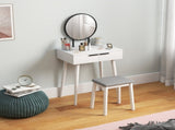 Dressing Table with Mirror and Stool, Vanity Makeup Desk Set with 2 Drawers, Cushioned Stool and T3398P378743