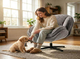 Modern Wingback Accent Chair, Velvet Armchair with Four-Star Base, S-Springs, Swivel, Grey T3398P548766