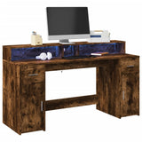 Desk with LED Lights Smoked Oak 160x55x91 cm Engineered Wood 3309433