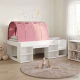 Kids'High Bed Frame with Storage White and Pink 3423596