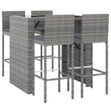 5 Piece Garden Bar Set with Cushions Grey Poly Rattan 3203940