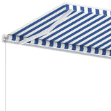 ZNTS Freestanding Manual Retractable Awning 350x250 cm Blue/White 3069516