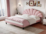 4ft6 Double Upholstered Velvet Bed, with Adjustable Chic Petal Headboard, Velvet Platform Bed N652P169591