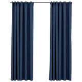 Linen-Look Blackout Curtains with Hooks 2 pcs Blue 140x225 cm 321181