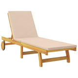 Sun Lounger Reclining with Cushion Beige Solid Acacia Wood 3407701