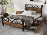 Metal bed, 3FT single bed 90x190cm, With 2 drawerss, Durable and Sturdy, Youth bed, Storage bed for N604P283076B