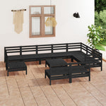 ZNTS 11 Piece Garden Lounge Set Solid Wood Pine Black 3083073