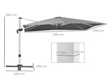 3 x 3 Cantilever Roma Parasol, Square Garden Umbrella with Cross Base, Crank Handle, Tilt, 360&deg T3398P318800