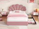3ft Single Upholstered Bed with Adjustable Chic Petal Headboard, Soft Velvet Bed Frame with 2 N652P296621P