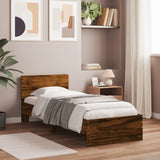 Bed Frame without Mattress with Headboard Smoked Oak 75x190 cm Small Single 838663