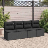 ZNTS 2 Piece Garden Sofa Set with Cushions Black Poly Rattan Acacia 3325231