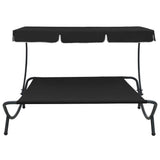 Outdoor Lounge Bed with Canopy Black 313525