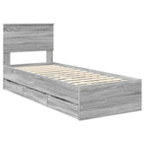 Bed Frame with Drawer Grey Sonoma 75 x 190 cm Engineer Wood 3410761
